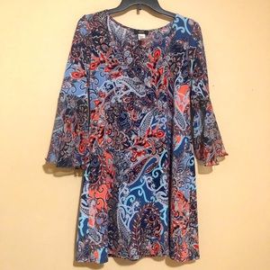 MSK Bell-Sleeve Paisley Petite Dress